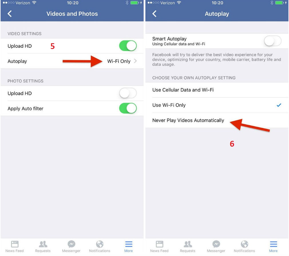 disable auto play video facebook Iphone 1